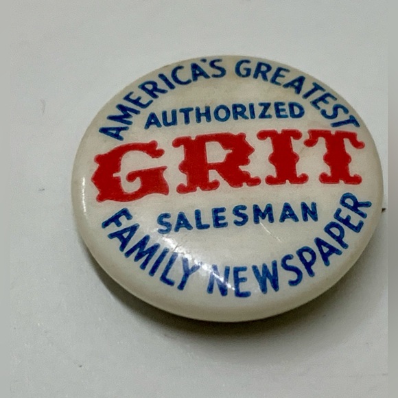 1940s Vtg GRIT Newspaper Authorized Salesman Pinback Button Badge Antique Brooch - Picture 2 of 10